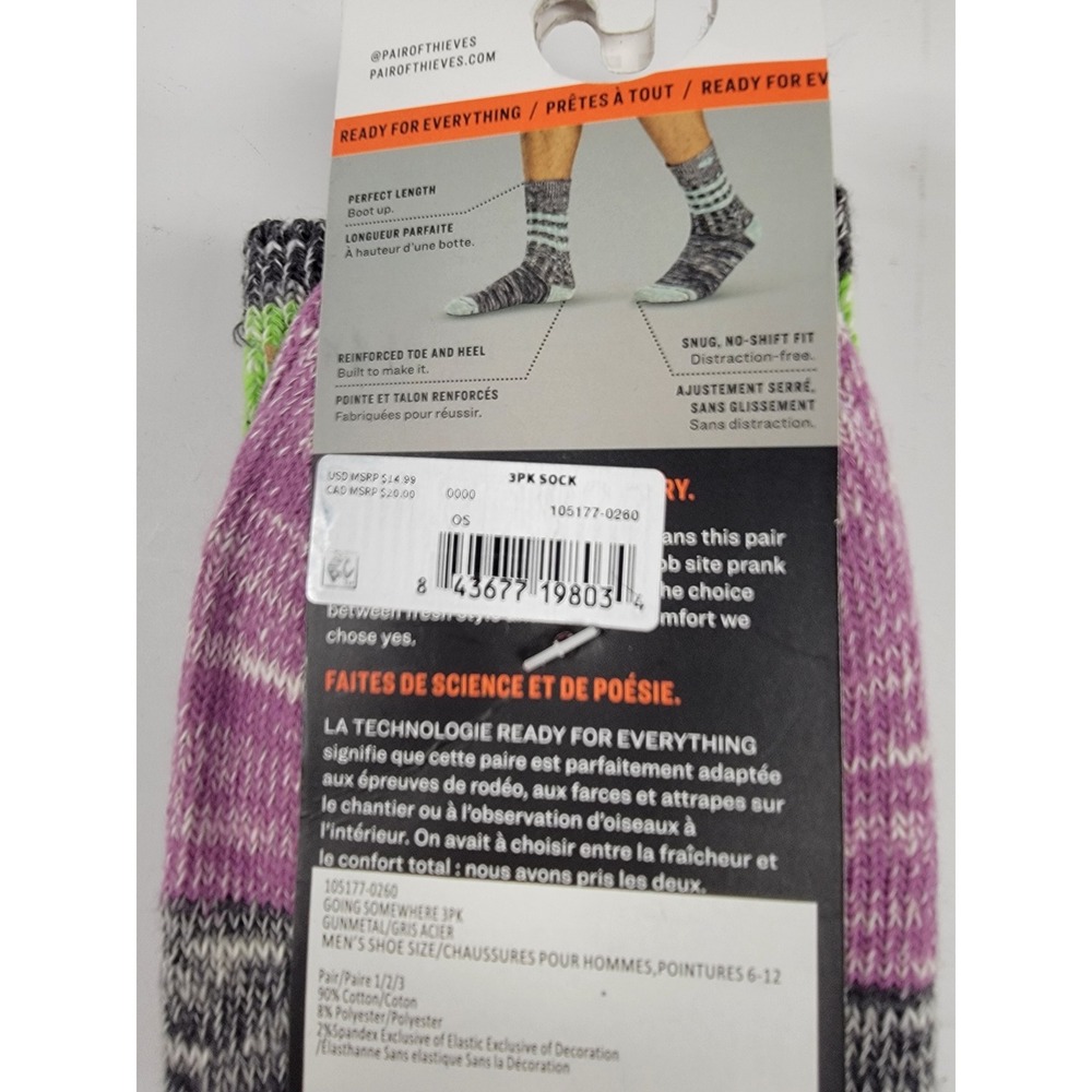 Pair of Thieves Socks Mens 6-12 3 Pair Reinforced Boot Crew Socks NWT - Picture 2 of 4